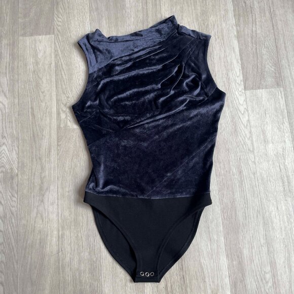 RtA Julie Ruched Velvet Bodysuit Navy Size Small NEW NWT - Picture 3 of 9